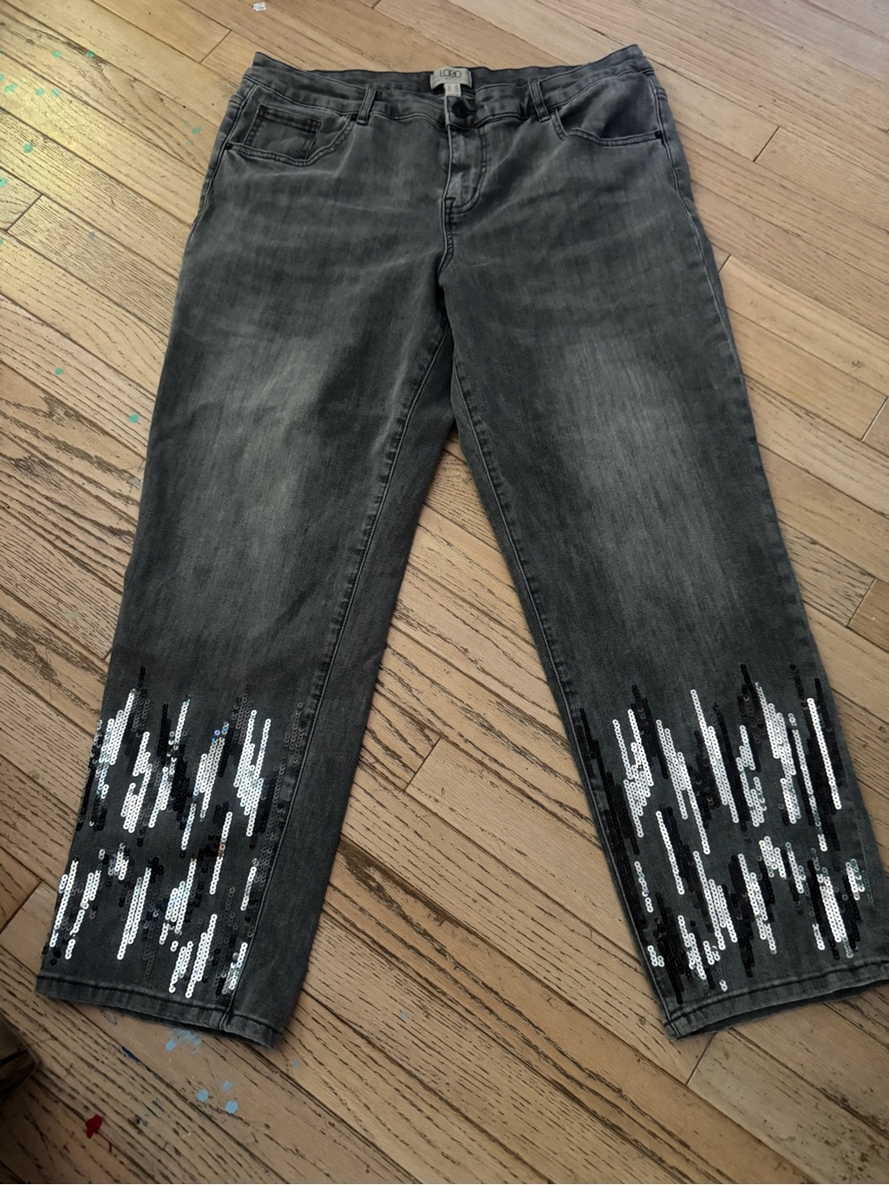 LOGO by Lori Goldstein Sequin Hem Straight Leg Jeans Size 16